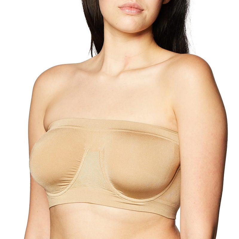 Rhonda Shear Angel Seamless Underwire Bandeau Bra, Wide Back Band, Center Front Ruching (US, Alpha, Large, Regular, Regular, Standard, Beige) - Image 1